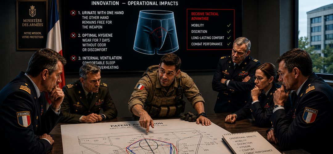 French National Defense officers and technical experts review a patent application to assess its strategic value and potential military applications before deciding whether the invention should be placed under national defense secrecy.
