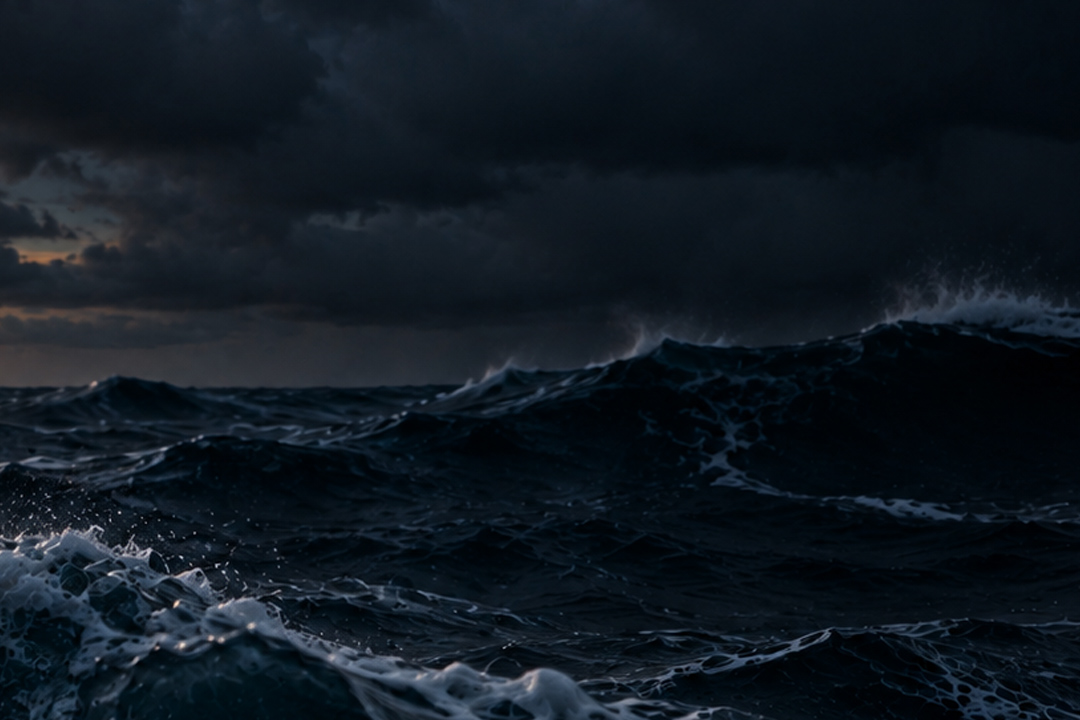 la nuit tombe sur le golfe de Gascigne, les vagues deviennent sombe
