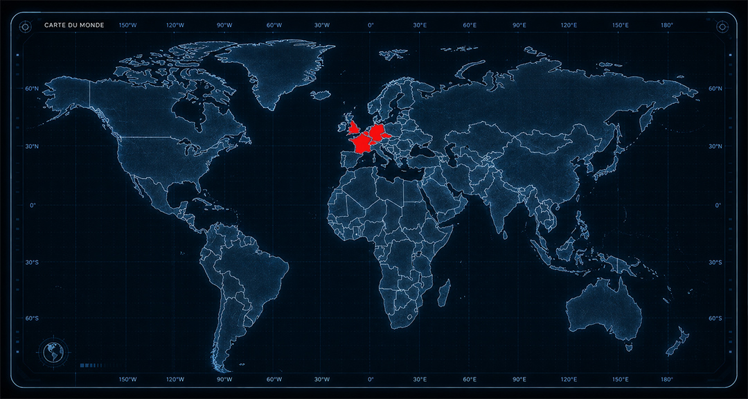 Carte du monde des premiers porteurs du boxer et slip anatomique SABORDS®. Chaque point rouge représente un pionnier du sous-vêtement homme SABORDS®.