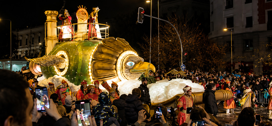 A spectacular giant bird float parades through the streets of Madrid during the Three Kings Parade (Cabalgata de Reyes) on January 5, 2025. Inspired by a magical fantasy world, the majestic bird carries the Three Wise Men through the Spanish capital as thousands of spectators celebrate the arrival of Epiphany. Illuminated decorations, colorful costumes, and towering parade floats create one of Spain's most unforgettable holiday celebrations.