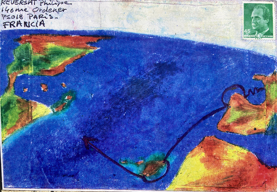 enveloppe postale décoréeeprésentant le trajet d'une traversée de l'Atlantique