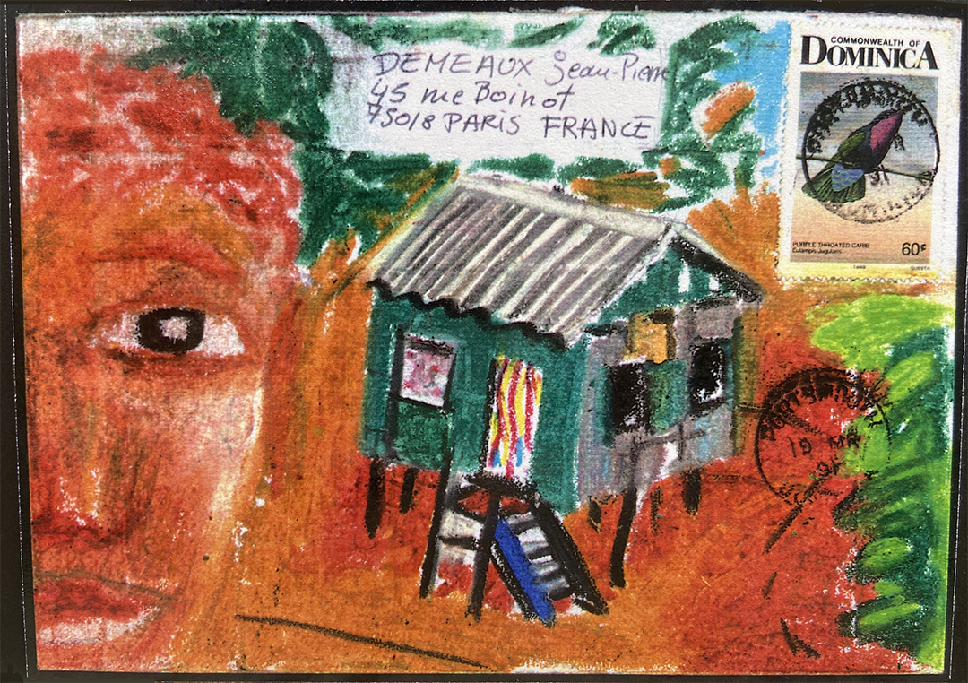 enveloppe décorée case et jungle souvenir la Dominique