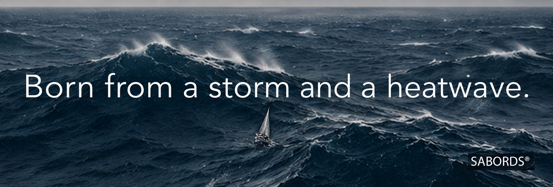 SABORDS® banner illustrating the story of a storm at sea and a heatwave that inspired a patented anatomical men’s underwear design.
